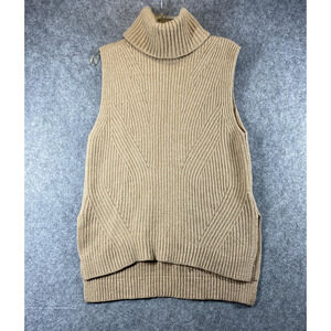 Madewell Sweater Vest Womens Small Camel Merino Wool Turtleneck High Low E6034